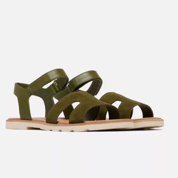 NEW Sorel Ella III Ankle Strap Sandals - Suede Utility Green For Women 252 - Picture 12 of 14